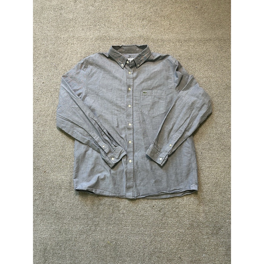 Lacoste Men's 44 (XL) Regular Fit Gray Long Sleeve Button Down Pocket Shirt